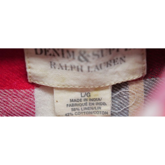 Ralph Lauren Denim & Supply Shirt Womens Large L Red Plaid  RL Utility Linen - Picture 4 of 8